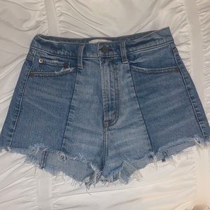 Abercrombie Two-Tone High Rise Mom Shorts Denim Shorts
